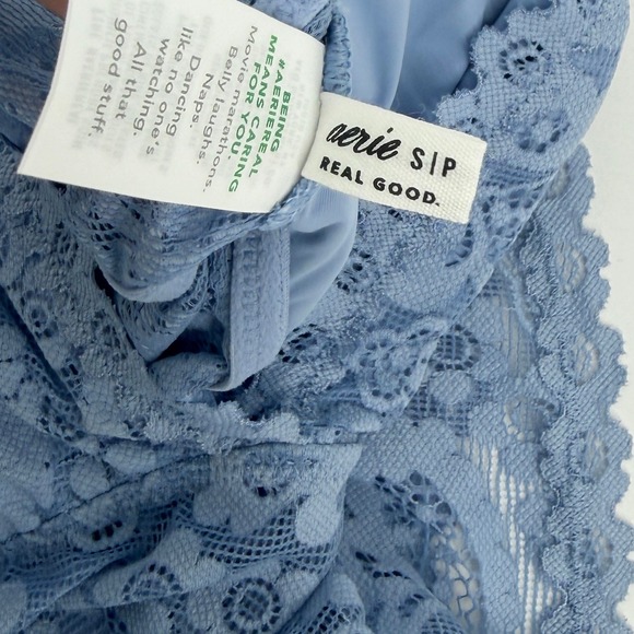 Aerie Show Off Paisley Lace Padded Plunge Tank Top Blue Sz S - Picture 5 of 9